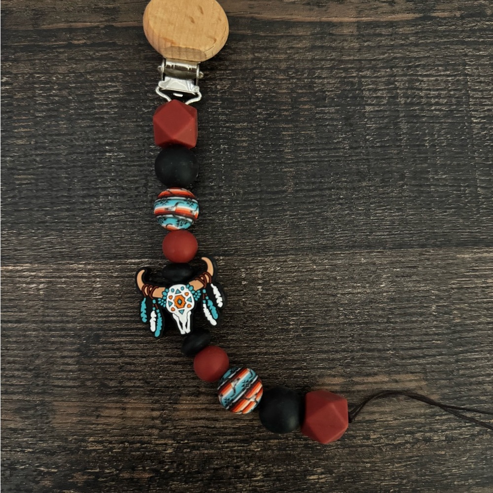 Tribal Beaded Kids Pacifier Clip - Black and Red